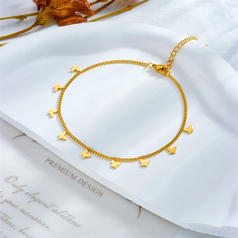 Cavigliera Minimalista in Acciaio Inossidabile Placcato Oro Con Farfalla Per Donna Cavigliera Regolabile Con Farfalla
