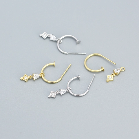 925 Sterling Silber Huggie Hoop Drop Ohrringe Mit Wassertropfen Quadratischen Zirkonia Anhängern Für Damen