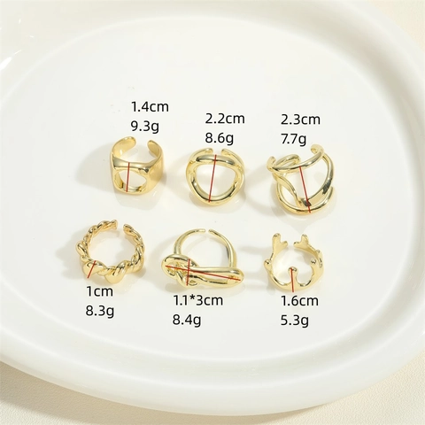 Adjustable Open Rings For Women 14K Gold Plated Copper Geometric Knotted Twisted Hollow Minimalist Finger Jewelry