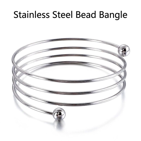 Roestvrijstalen Meerlaagse Spiraal Bangle Met Vaste Gelukskraal Mode Minimalistische Open Armband Voor Heren En Dames