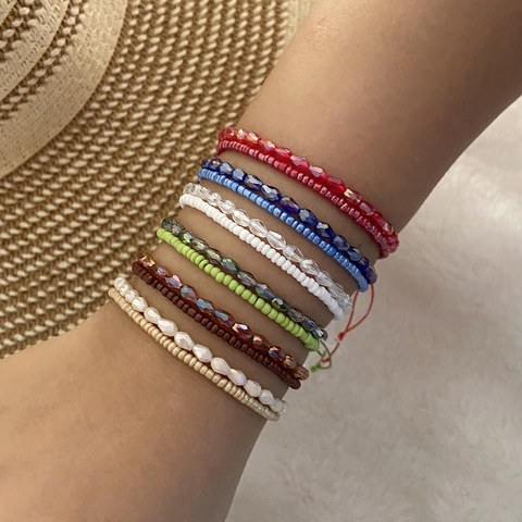Handmade Woven Beaded Bracelet Crystal Seed Bead Adjustable Bohemian Summer Vacation Jewelry For Women Girl