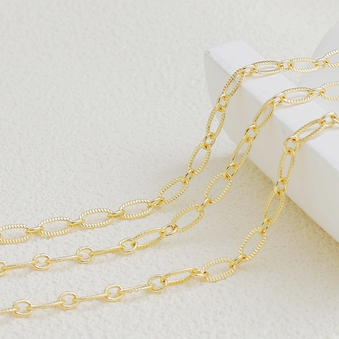 Paperclip Chain Link 18K Gold Plated Copper Oval Textured DIY Jewelry Making Handmade Accessories Semi-Finished