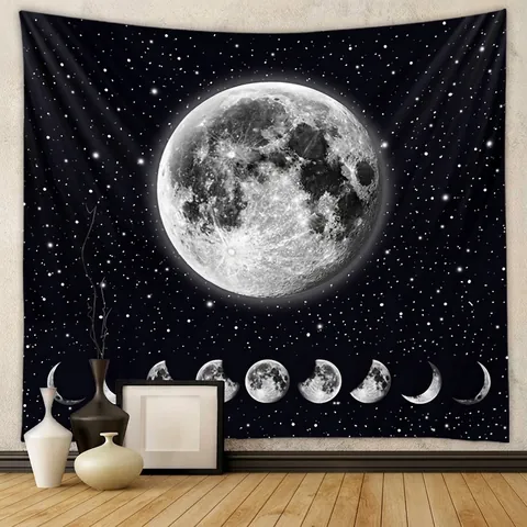 Tapiz De Pared Fases Lunares Celestiales Cielo Estrellado Galaxia Espacio Estético Tela De Poliéster Decoración Hogar