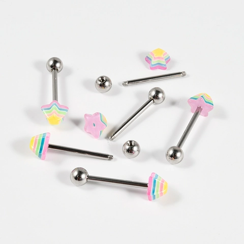 Star Tongue Ring Rainbow Resin Stainless Steel Barbell Body Piercing Jewelry Fashion Punk Unisex