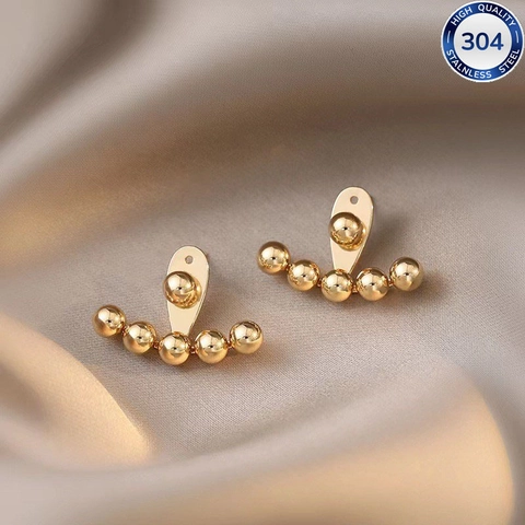 Modern 316 Stainless Steel Geometric Bead Arc Stud Earrings For Women 18K Gold Plated Fashion Minimalist Ear Jacket Jewelry