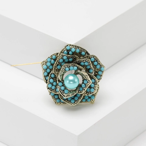 Broche de Flor de Aleación Vintage Con Perla Artificial y Strass para Mujer Insignia de Traje Floral Estilo Turco Accesorios