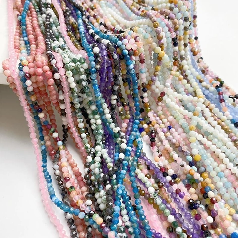 Faceted Natural Stone Loose Beads Colorful Round Gemstone Beads Small Spacer Beads For DIY Jewelry Making Bracelet Necklace Earring Accessory