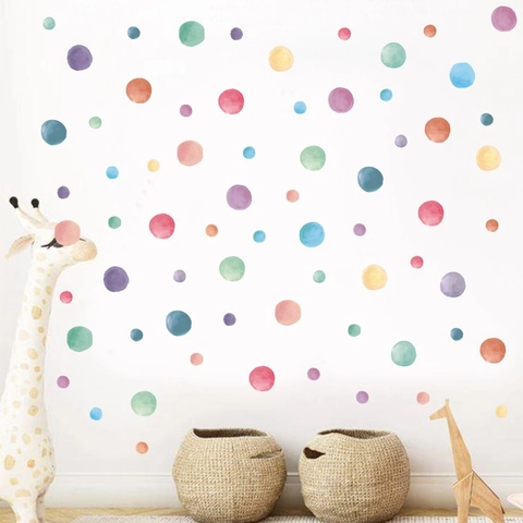 Bunte Polka Dot Wandaufkleber Aquarell Boho Abnehmbare PVC Aufkleber Für Kinderzimmer Kindergarten Schlafzimmer Dekoration