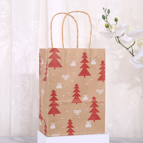 Sacs Cadeaux De Noël Papier Kraft Sacs À Friandises Portables Renne Flocon De Neige Motif Fête De Vacances
