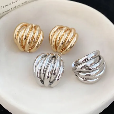 Multi Layer Spiral Round Stud Earrings Iron Material With 925 Sterling Silver Earring Post Bold Minimalist Women Fashion