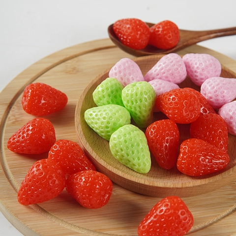 Artificial Strawberry PVC Mini Fruit Model DIY Dollhouse Cake Decor Photo Props Bag Keychain Pendant Textured Colorful