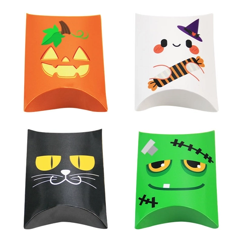 Boîtes Cadeaux Halloween Oreiller Carton Bonbons Emballage Faveur Motifs Dessin Animé Citrouille Fantôme Articles De Fête