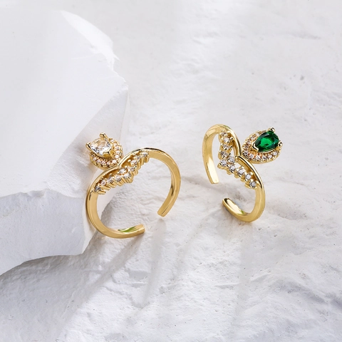 Elegant Copper Adjustable Ring Micro Pave Pear Zircon Gold Plated Open Finger Jewelry For Women Trendy Luxury Style
