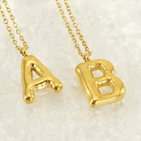3D Puffy Buchstaben Anhänger Halskette 18K Vergoldet Edelstahl Bubble Alphabet Schmuck Für Damen Trendy