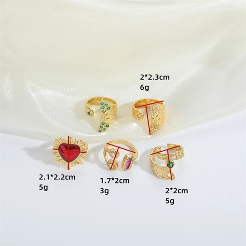Vintage Hart Open Ringen Voor Dames Koper Zirkoon Emaille Gehamerde Textuur Verstelbare Sieraden Esthetiek
