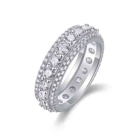 Luxury 925 Sterling Silver Moissanite Eternity Ring For Women Multi Row Pave Setting Engagement Wedding Band Jewelry Gift