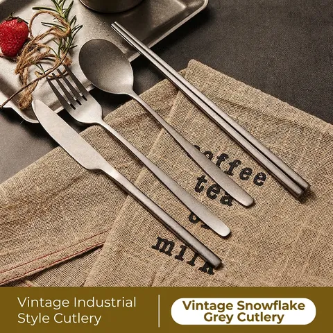 304 Stainless Steel Tableware Snowflake Grey Matte Retro Knife Fork Spoon Chopsticks Cutlery Industrial Style