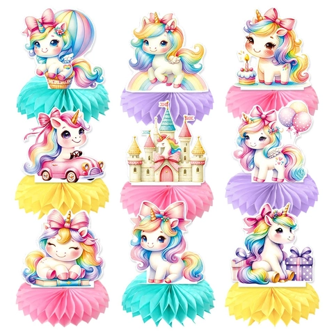 Unicorn Honeycomb Centerpiece Cardboard Paper Table Decorations For Kids Birthday Party Event Decor Cartoon Colorful