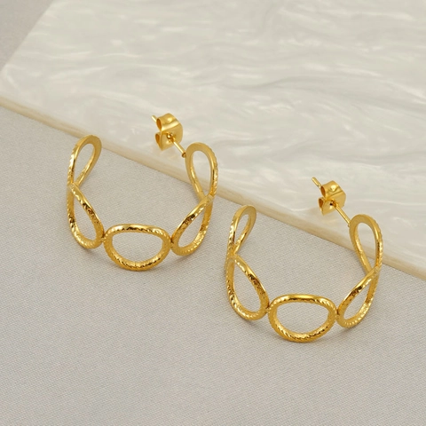 Pendientes De Aro Huecos De Acero Inoxidable Oro Circular Texturizado Interconectado Bucle Redondo Joyería Moda Niche