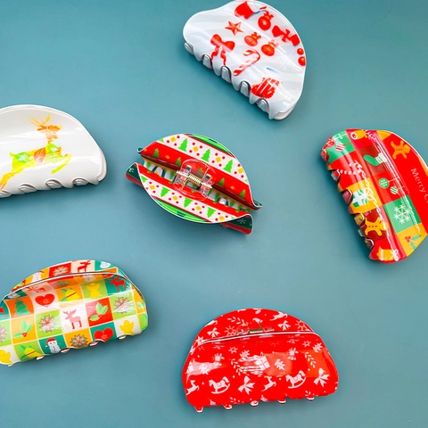 Kerst Haarspelden PVC Bedrukt Rendier Sneeuwvlok Suikerkoekje Man Feestelijke Vakantie Haarstyling Accessoires Voor Vrouwen