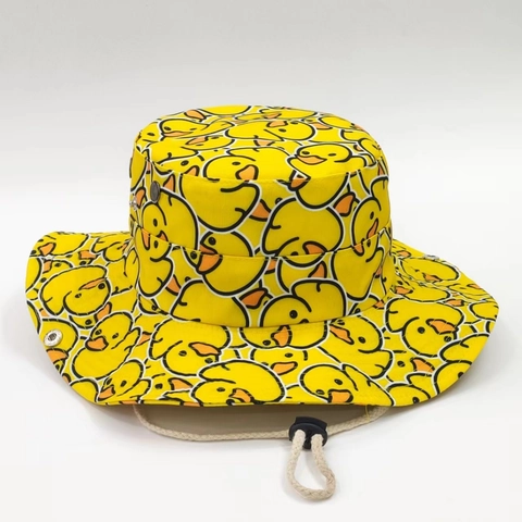 Outdoor Printed Bucket Hat Wide Brim Polyester Sun Cap With Adjustable Chin Strap For Fishing Hiking Men Women