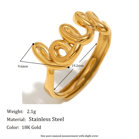 Love Letter Open Ring 18K Verguld Roestvrij Staal Verstelbaar Minimalistisch Franse Stijl Sieraden Voor Vrouwen