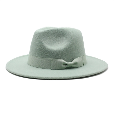 Sombrero Fedora De Fieltro Lana Ala Ancha Lazo Cinta Vintage Estilo Jazz Unisex Invierno Caldo Color Solido