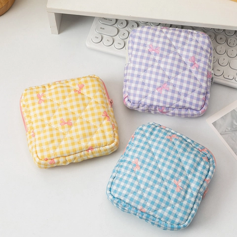 Quilted Cotton Mini Makeup Bag Zipper Travel Storage Pouch Floral Heart Bow Pattern For Women
