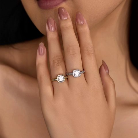 1ct Cushion Cut Moissanite Ring 925 Sterling Silver White Gold Plated Halo Engagement Ring For Women With GRA Certificate