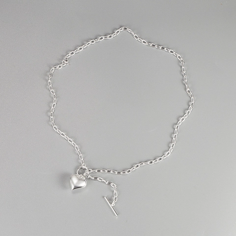 Collana con Ciondolo a Cuore in Argento Sterling 925 Minimalista Chiusura a T Fibbia OT Catena Grossa Collane per Donna Gioielli Eleganti Regalo