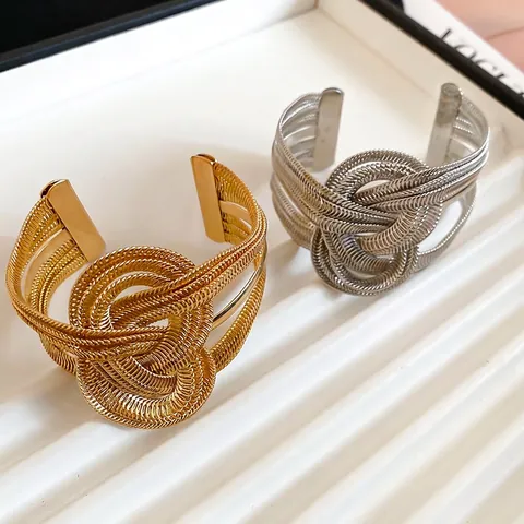Geflochtenes Metalldraht Knoten Armreif Mehrlagiger Modeschmuck Für Damen Premium Trendiger Stil
