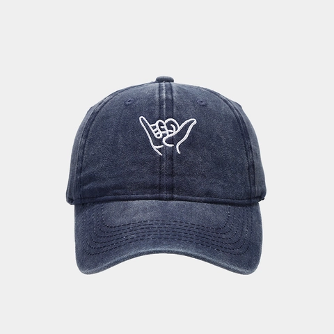 Vintage Washed Cotton Baseball Cap With Shaka Hand Embroidery Distressed Retro Adjustable Dad Hat For Men Women