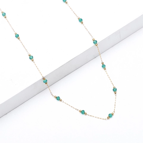 Crystal Beaded Necklace 18K Gold Plated 304 Stainless Steel Elegant Dainty Station Jewelry For Women