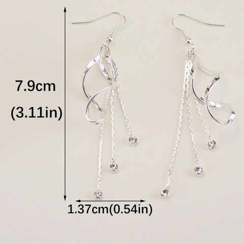 Pendientes Colgantes de Borla Larga de Moda Coreana con Espiral Geométrica de Cobre y Diamantes de Imitación Joyería