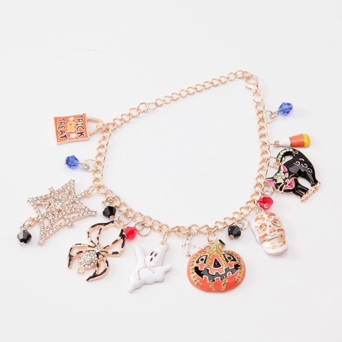 Halloween Charm Bracelet Necklace Alloy Enamel Pumpkin Ghost Spider Skull Pendants Festive Party Jewelry Accessories