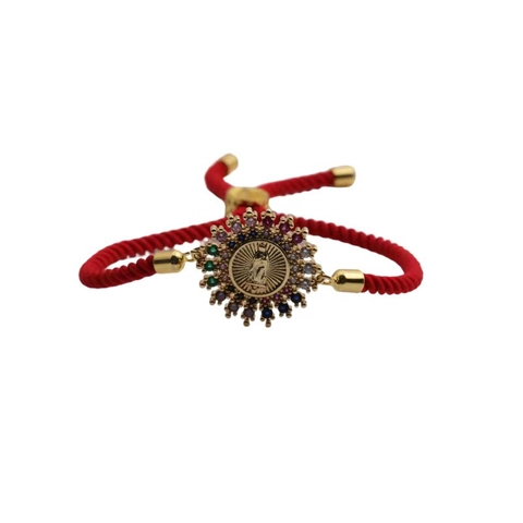 Bracciale Religioso Con Ciondolo Della Vergine Maria Per Donna Corda Rossa Regolabile Rame Zirconia Colorata Gioielli Retro