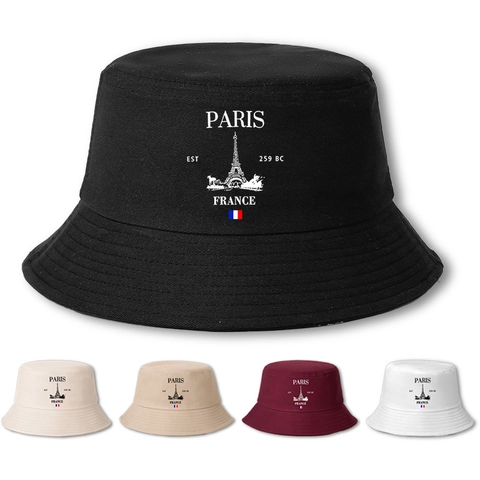 Katoen Parijs Frankrijk Eiffeltoren Geborduurde Vissershoed Voor Mannen Vrouwen Zonbescherming Reizen Outdoor Casual Hoed