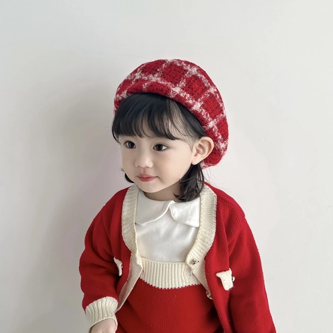 Rote Tweed Baskenmütze Wollmischung Warm Winddicht Für Kinder Mädchen Frauen Weihnachten Herbst Winter Britischer Retro Maler Stil