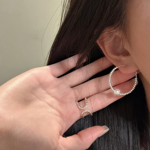 925 Sterling Zilveren Kunstparel Hoop Oorbellen Koreaanse Niche Minimalistische Ronde Kralenketting Sieraden Voor Vrouwen Retro Stijl