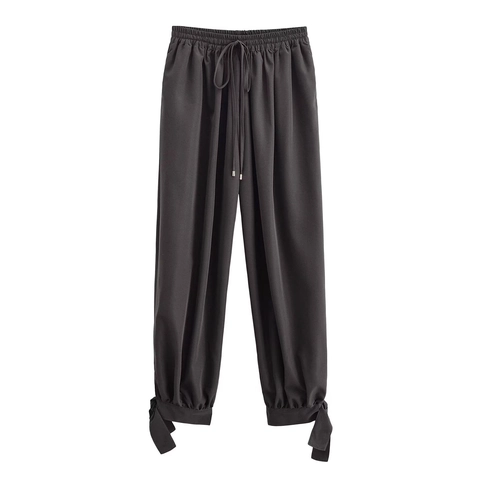 Pantalones Harem De Cintura Alta Para Mujer Poliéster Cordón Elástico Casual Linterna Joggers Con Lazo