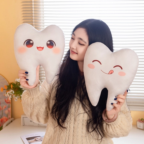 Cuscino In Peluche A Forma Di Dente Cartone Animato Giocattolo Espressione Carina Bambola Morbida Per Arredamento Casa Divano