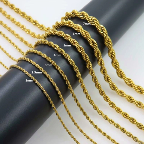 Gold Titanstahl Kordelkette Halskette Für Herren Damen Vakuum Galvanisiert Twist Link Halskette Schmuck Zubehör Mode Geschenk