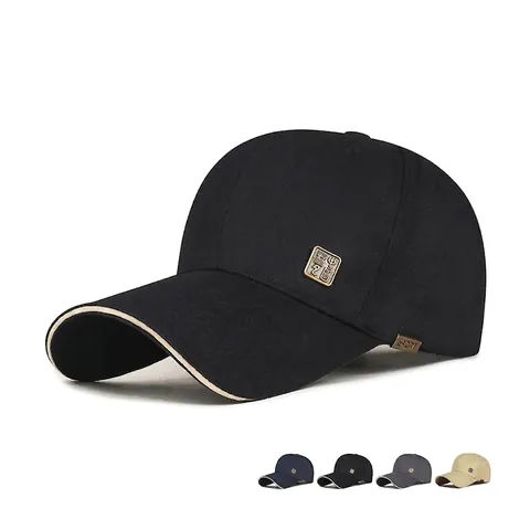 Baseball Cap Twill Fabric Metal Tag Square Plate Contrast Brim Sun Protection Adjustable Outdoor Hat For Men Women