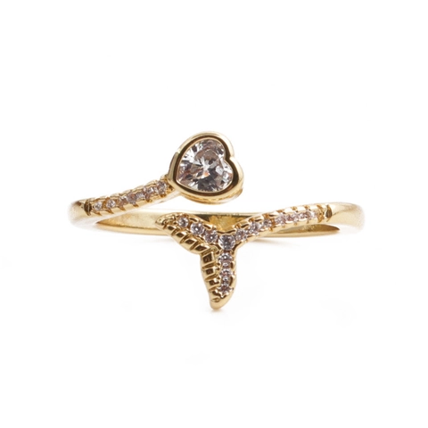 Mode Verstellbarer Offener Ring Kupfer Mikro Pave Zirkon Herz Walflosse Kiss Buchstabe Trendiger Schmuck Damen