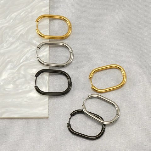 Pendientes De Aro Ovalados De Acero Inoxidable Joyería De Moda Geométrica Para Mujer Chapado En Oro De 18 Quilates