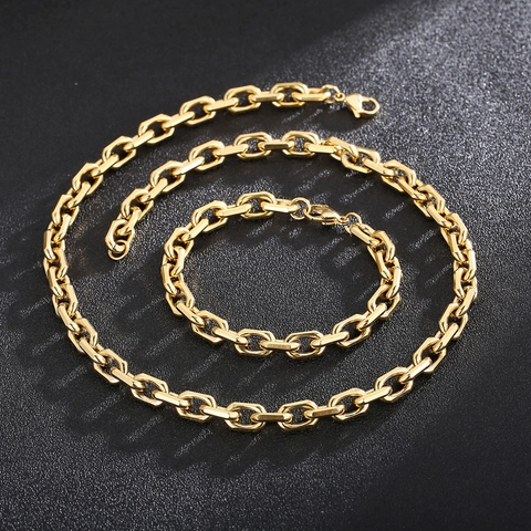 Collana A Catena Da Uomo Di Moda Placcata Oro 18K Acciaio Inossidabile Semplice Minimalista Stile Hip Hop Accessorio