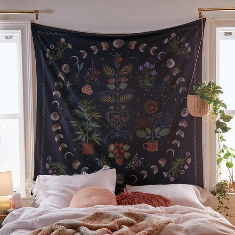 Wall Tapestry Polyester Hanging Cloth For Bedroom Decor Bohemian Mandala Zodiac Moon Phase Mushroom Butterfly Nature Retro