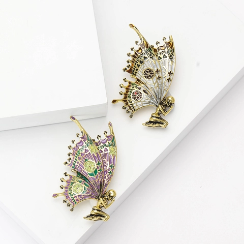 Broche De Hada Mariposa Vintage Esmalte Aleación Ala Espíritu Alfiler Para Mujer Traje Abrigo Accesorio Elegante Joyería