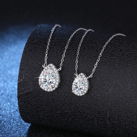 925 Sterling Silver Moissanite Necklace For Women D Color Pear Shape Water Drop Pendant Necklace Halo Zirconia Wedding Fine Jewelry