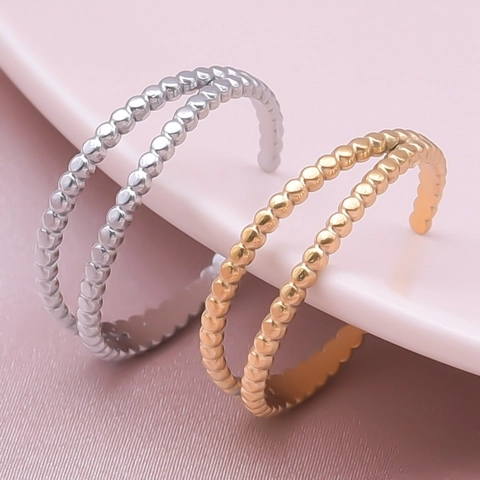 304 Stainless Steel Double Layer Beads Open Ring Adjustable Minimalist Geometric Retro Fashion Jewelry For Women